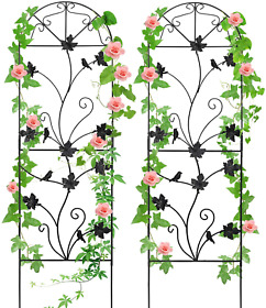 Metal Garden Trellis For Climbing Plants Rustproof Sturdy Black Iron 64inchx17inch