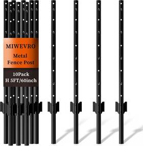 Miwevro 445050935965 10 Pack Garden Fence Post 5 Feet Heavy Duty Metal U-post For Wire No Dig