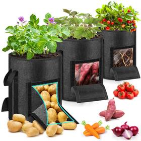 15pgb3 Mjz 3 Pack 15 Gallon Potato Grow Bags With Harvest - Black