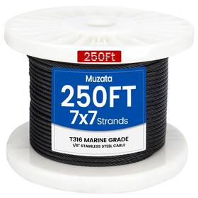 Muzata B08jkqqqyq 250ft 1/8 Inch Black T316 Stainless Steel Cable Railing Hardware Kit