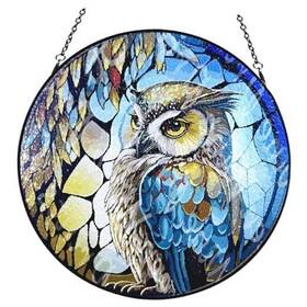 My014 Mykj 12 Inch Stained Glass Window Hanging Suncatcher Large Owl Handmade