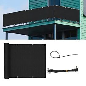 Nungt 3footx10foot Black Balcony Privacy Screen Uv Protection Heavy Duty Fence Mesh Sh