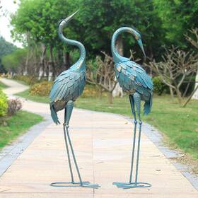 Oritty 789622732918 35-40 Inch Standing Garden Crane Statues For Outdoor Set Of 2 Metal Birds Gar