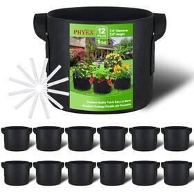 Gs-01-12 Phyex 12-pack 1 Gallon Nonwoven Grow Bags Heavy Duty Black