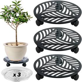 Ph4175-1 Planterhoma 3 Packs Large Metal Plant Caddy With Pu Wheels 12 Inch Heavy-duty Wrought Iron