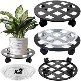Planterhoma Ph4433 2 Packs Large Metal Plant Caddy With Pu Wheels 13.6 Inch Heavy-duty Wrought Iron