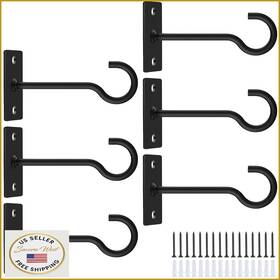 B0bgllgw5r Qtjust 6-pack 4-inch Black Wall Hooks For Hanging Plant Brackets Heavy-duty
