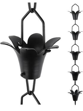 Rain Chains By Jasinc Jas4001blk 8.5 Ft Lily Cups Black Powder Coated To Replace Roof Gutter Downspout Bad Box