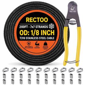 Rectoo B0czpdlmc1 1/8 Inch T316 Stainless Steel Cable 200ft Black Marine Grade Wire Rope
