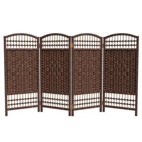 Fb-3dmnd-moc-4p Red Lantern 3 Ft. Short Fiber Weave Folding Screen - Dark Mocha 4 Panels
