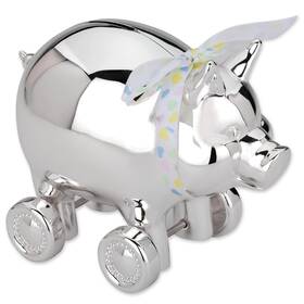Reed & Barton 735092199270 And Piggy With Wheels Silverplate Bank 1.75 Lb Metallic