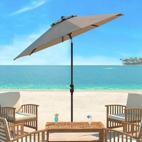 Safavieh Pat8001y Ortega 9ft Round Outdoor Patio Umbrella - Uv Resistant With Auto