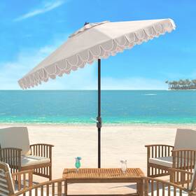Safavieh Pat8006c 9ft Round Outdoor Patio Umbrella With Valance - Uv Resistant Auto