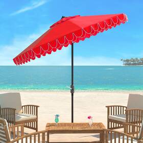 Safavieh Pat8006d 9ft Round Outdoor Patio Umbrella With Valance - Uv Resistant Auto