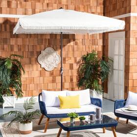 Safavieh Pat8408d Milan 7.5ft Square Outdoor Patio Umbrella With Fringe Trim - Uv
