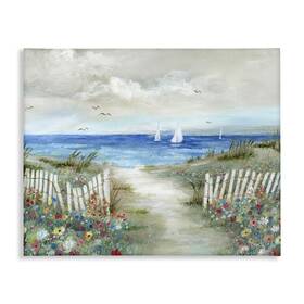 Stupell Industries 196216569629 Gorgeous Beach Scene Poppies Blooming White Fence Ocean Design By Nan