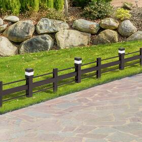 Sunjoy 841057187883 Solar Border Fencing With Led Path Lights Modern Brown Iron Garden Fe