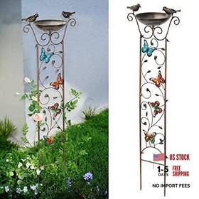 Sunnypark 766630777179 Bird Bath With Trellis Outdoor Antique Garden Iron Butterfly