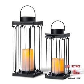 Sunnypark 768825197021 Solar Lantern Decorative Outdoor Set Of 2 18 And 15 Modern Black Stripe