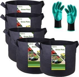 Tespher 190835704034 5-pack 3 Gallon Thickened Plant Grow Bags 10x8 Inches Black