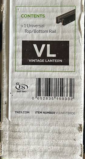 Trex Vlunivtbro6 Transcend 6 Ft Vintage Lantern Railing Composite Universal Top/bottom Rail