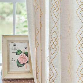 Ug-geo2-84gd Ugoutry Linen Boho Curtains For Bedroom 84 Inches Long Gold Foil Metallic St