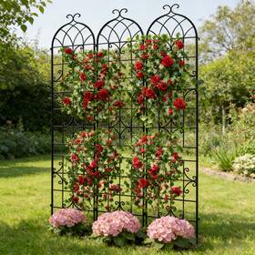 Unho Gh67ghghjh 3pcs Garden Trellis Fence Plant Climbing Support Rustproof Fencing Black