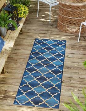 Unique Loom 3180178 Outdoor Trellis Collection Area Rug Eden 2ft 7 Inch X 5ft 3 Runner Blue/ Be