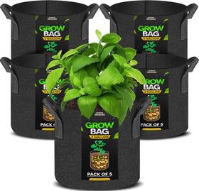 Utopia Home 840143576457 5 Pack Gallon Grow Bags 300g Thickened Black