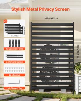Vevor 197988184614 38 Inch X60 Metal Privacy Screen Freestanding Garden Divider Fence