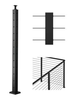 Vevor 197988669104 Cable Railing Post 42 Inch X2 Deck Black Corner