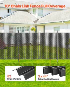 Vevor 197988840367 Chain Link Fence Privacy Slats Single-wall For 6ft High Bottom Lock Black
