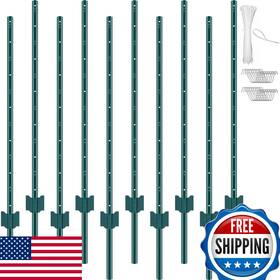 Vevor B0df7jw83z 4ft U-channel Metal Fence Post 10-pack Kit With 20 Zip Ties And Clips Stee