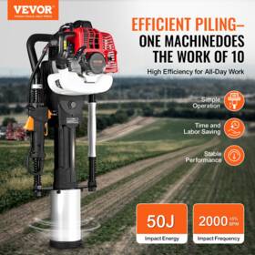 Vevor Jh-95 52cc Gas T Post Driver 1300w 2-stroke Fence Pile With 3 Heads 49/69/100mm