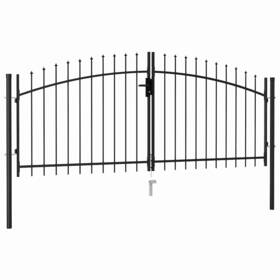 146027 Vidaxl Fence Gate Patio Garden With Spike Top Steel Black Double Door