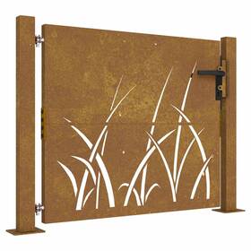 Vidaxl 153227 Garden Gate Decorative Door Outdoor Fence Corten Steel Grass Design