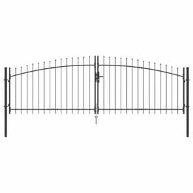Vidaxl 42008855 Double Gate With Lock Woerden Grey Steel Modern Garden Security Outdoor