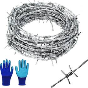 Yagjia 445022063016 Barbed Wire 50 Ft 4 Point Fence Hot-dip Galvanized Barb Roll