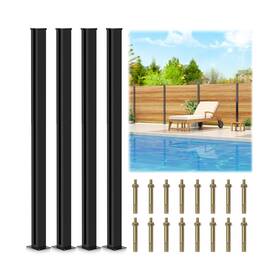 Zbuildmars 5ft-post-alu-180d-p4 5 Feet Aluminium Alloy Fence Post Matte Black Metal Wood Column For Ou