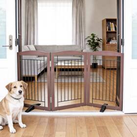 Zjsf Sftwdj3xk Freestanding Dog Fence Indoor Foldable 3 Panels 60ftftw X 24ftfth Brown