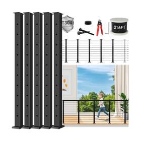 Zylorix 36-lpk-5p 36 Inch Expandable 16-20ft Black T304 Cable Railing Post Kit Complete Rail