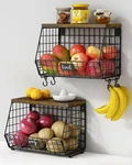 Goozii Hanging Wall Fruit Basket 7.8 X 11.8 9.2 Inches, Black + Rustic Wood. Fixed Price $40.14.