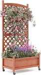 Tall Wood Planter Box With Trellis & Wheels - Vertical Garden Stand. Fixed Price $120.99.