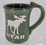 Beautiful Green Utah Coffee Mug W/ Moose - Pottery Style Large Cup. Fixed Price $28.80.