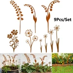 9 Pcs Rusty Metal Flowers And Plants Rustic Fern Leaf Garden Yard Stakes. Fixed Price $14.99.