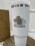 Powder Coated Stainless Steel Tumbler "defenders Of Freedom" 40 Oz. White Ltd. Fixed Price $19.99.