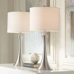 Gerson Modern Table Lamps 24" High Set Of Nickel With Dimmers Led For Bedroom. Fixed Price $165.99.