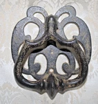 Vintage Reclaimed Architectural Wrought Cast Iron Pull Ring Scroll Door Knocker. Fixed Price $34.95.