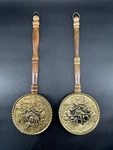 Vintage Brass Bed Warmer Embossed "pub Scene" Wood Handle England 1960. Fixed Price $19.99.