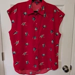 Madison Cap Sleeve Button-up Bird Tropical Blouse Women's Sz Xl. Fixed Price $20.00.